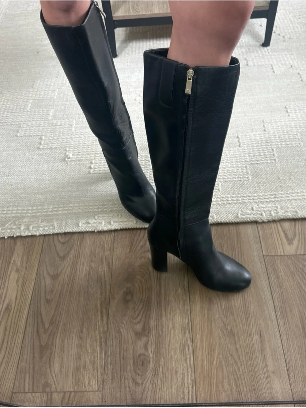 Kenneth Cole Black Leather Over-the-Knee Block Heel Boots